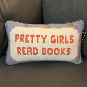 “Pretty Girls Read Books” Needlepoint Pillow — NWT